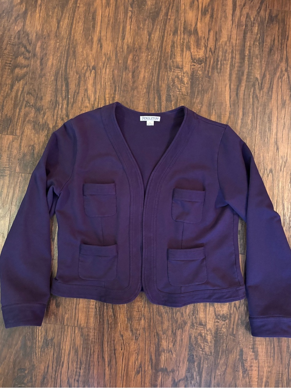 Pendleton Women's Navy Open-Front Cardigan Crop Cotton Size Large